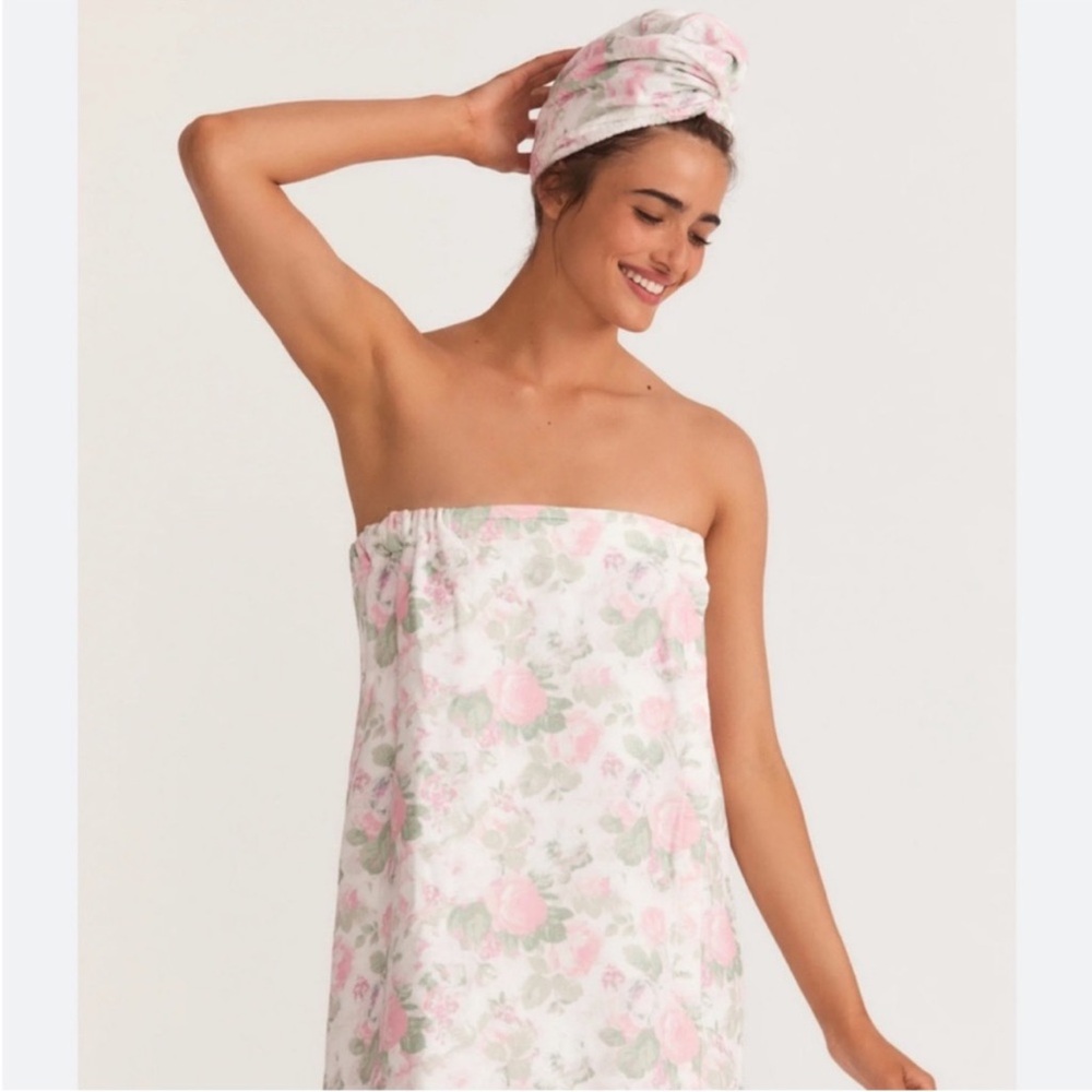 Floral Pink and Green Towel Head Wrap
